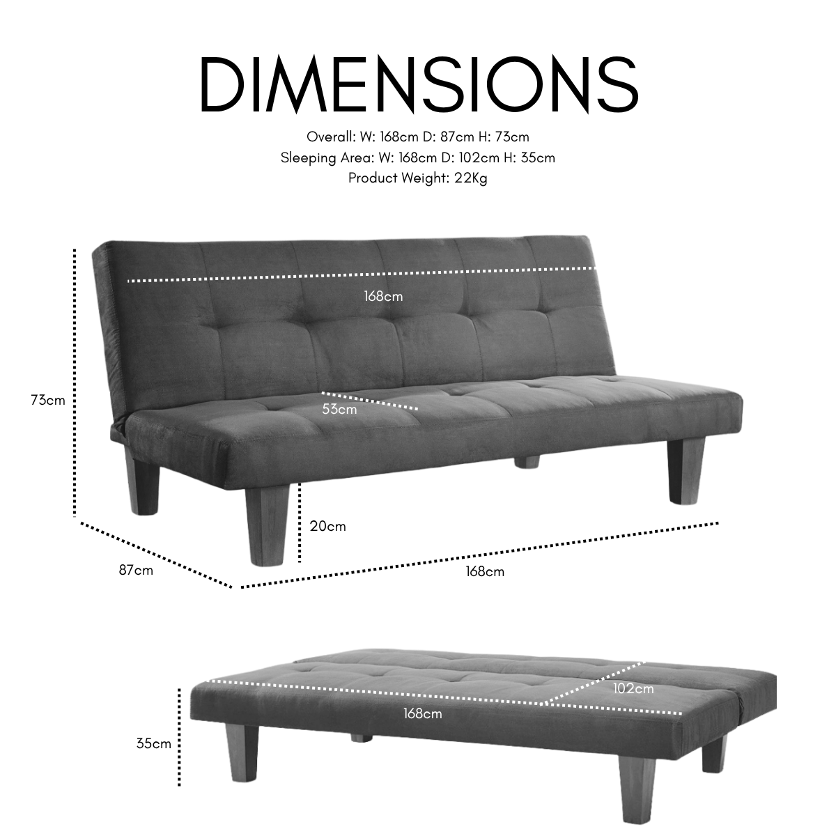 Atlanta Fabric Sofa Bed, Black Faux Suede Fabric