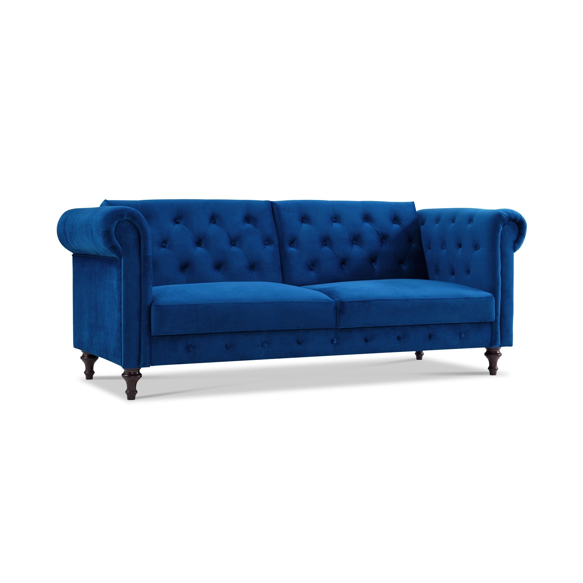 Calgary Velvet Sofa Bed Chesterfield Design, Dark Blue Velvet