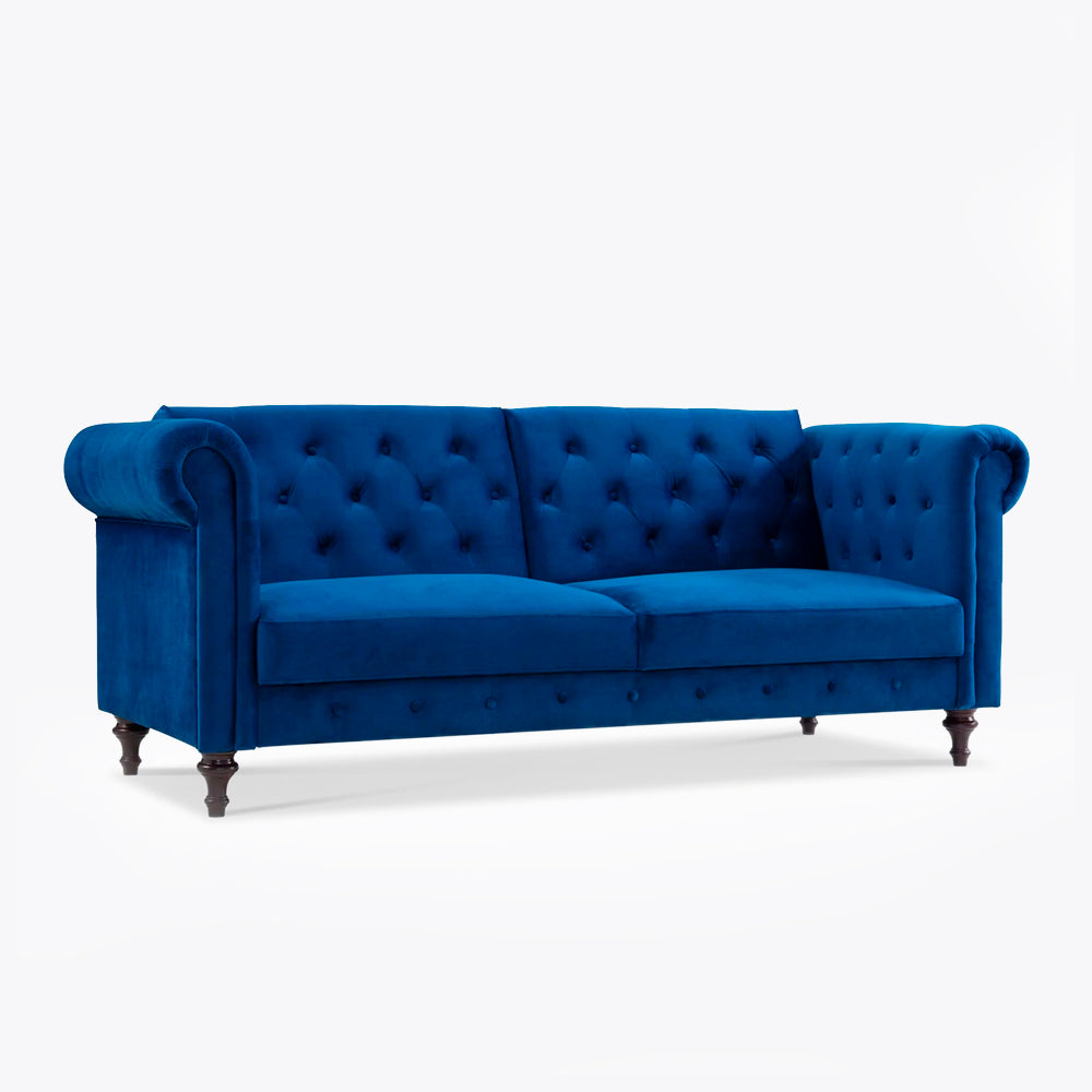 Calgary Velvet Sofa Bed Chesterfield Design, Dark Blue Velvet