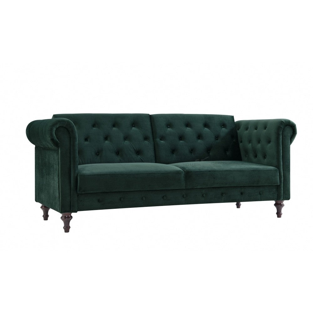 Calgary Velvet Sofa Bed Chesterfield Design, Dark Green Velvet
