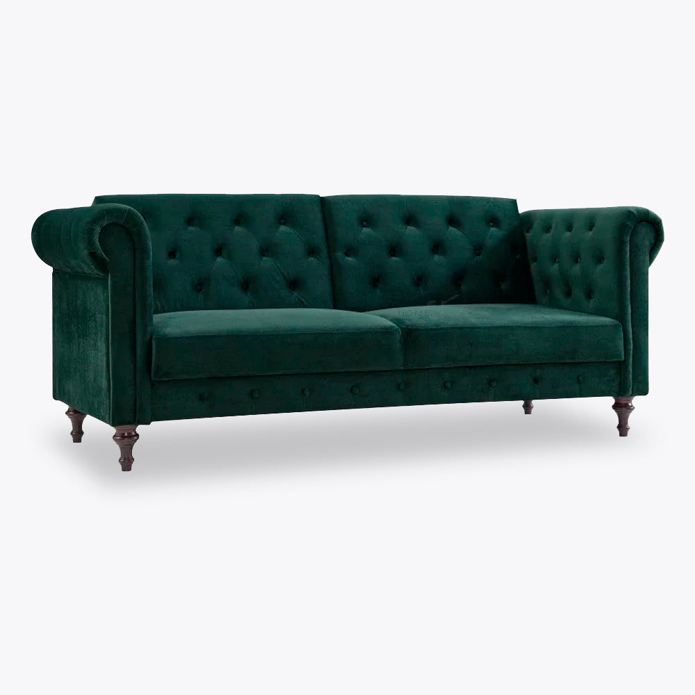 Calgary Velvet Sofa Bed Chesterfield Design, Dark Green Velvet