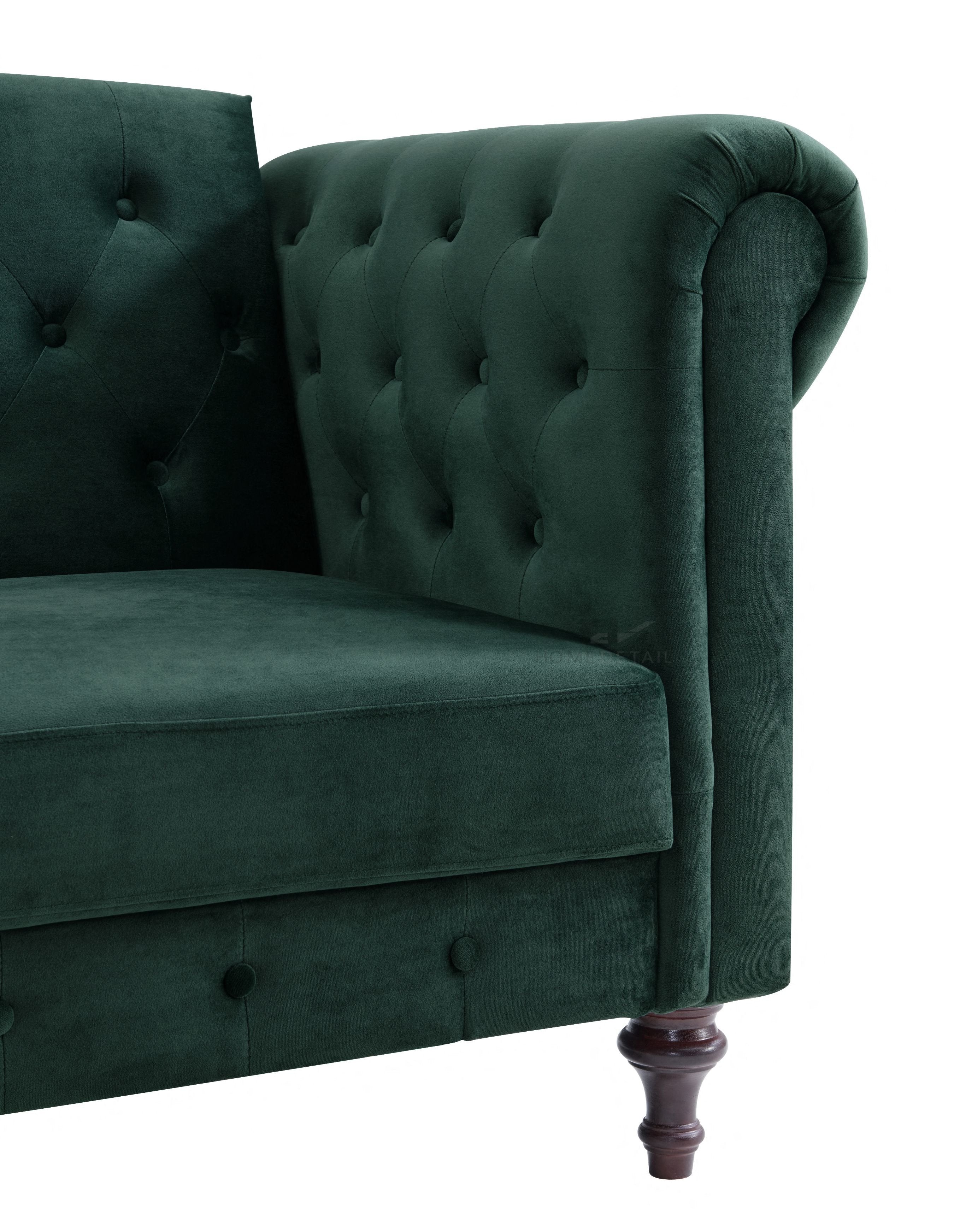 Calgary Velvet Sofa Bed Chesterfield Design, Dark Green Velvet