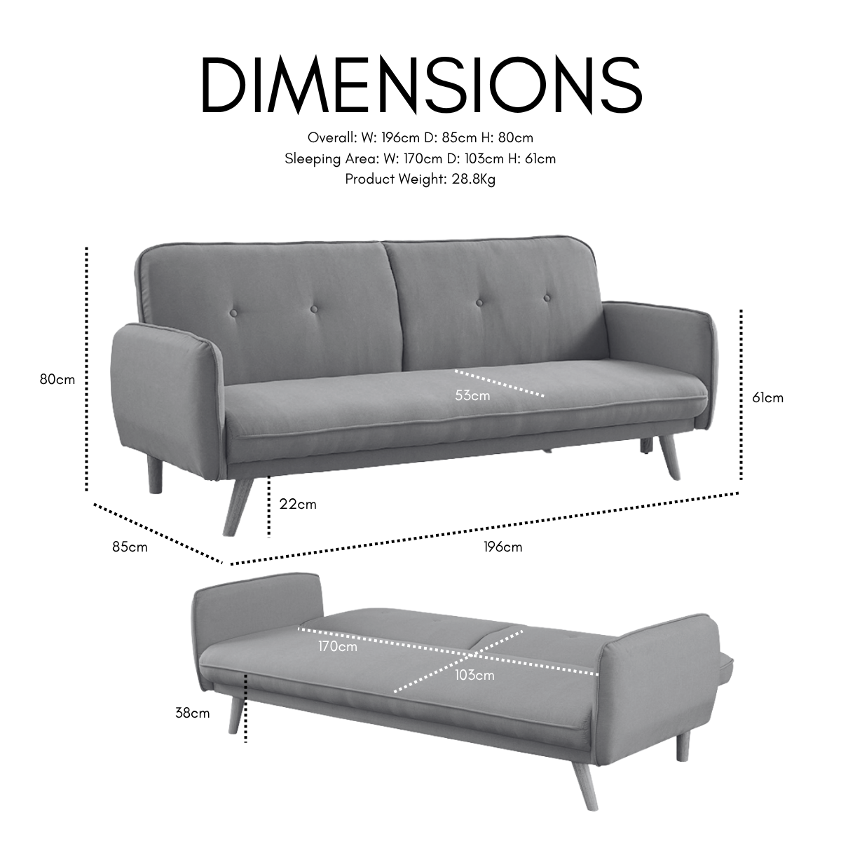 Belmont Fabric Sofa Bed With Natural Wooden Legs, Mustard Fabric