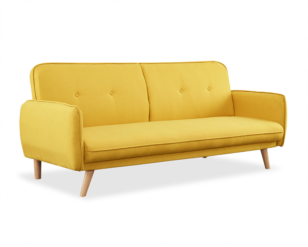 Belmont Fabric Sofa Bed With Natural Wooden Legs, Mustard Fabric