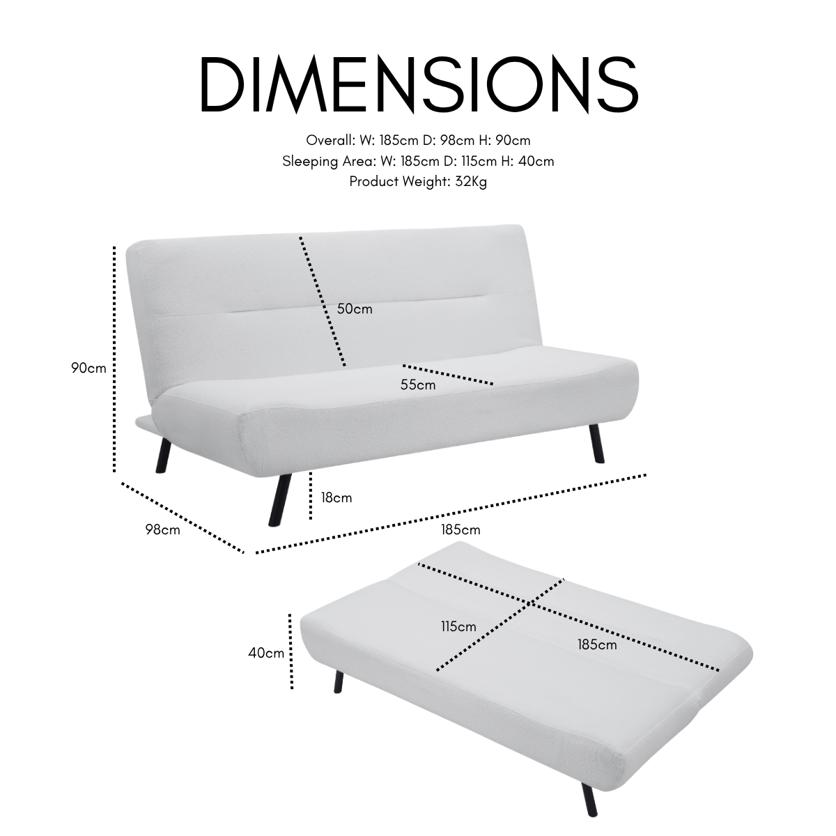 Ashley Sofa Bed, White Boucle