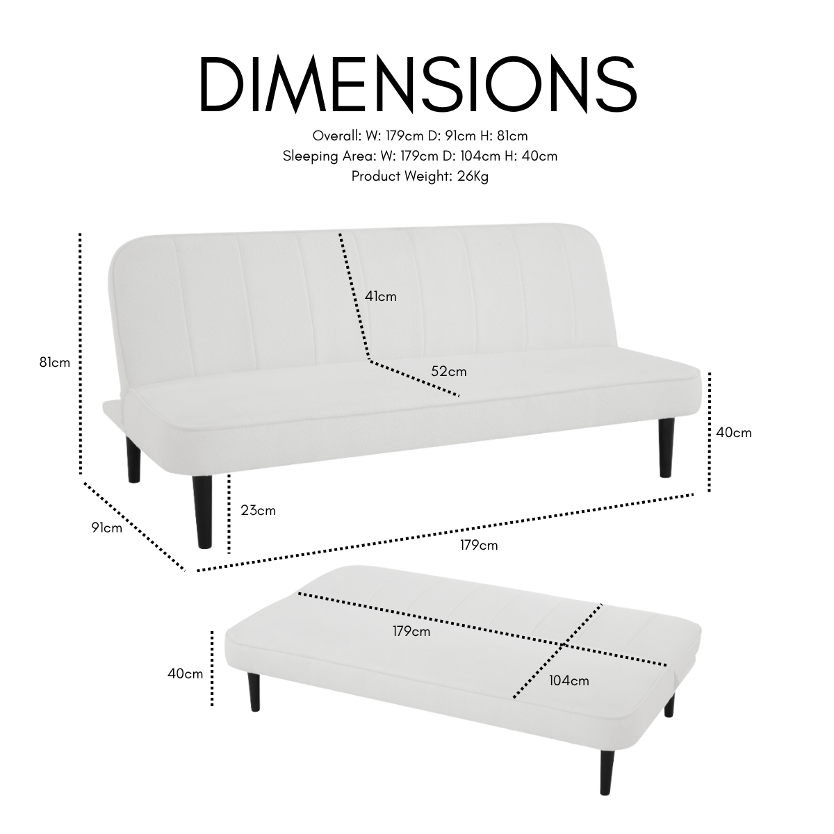 Alex Sofa Bed, White Boucle