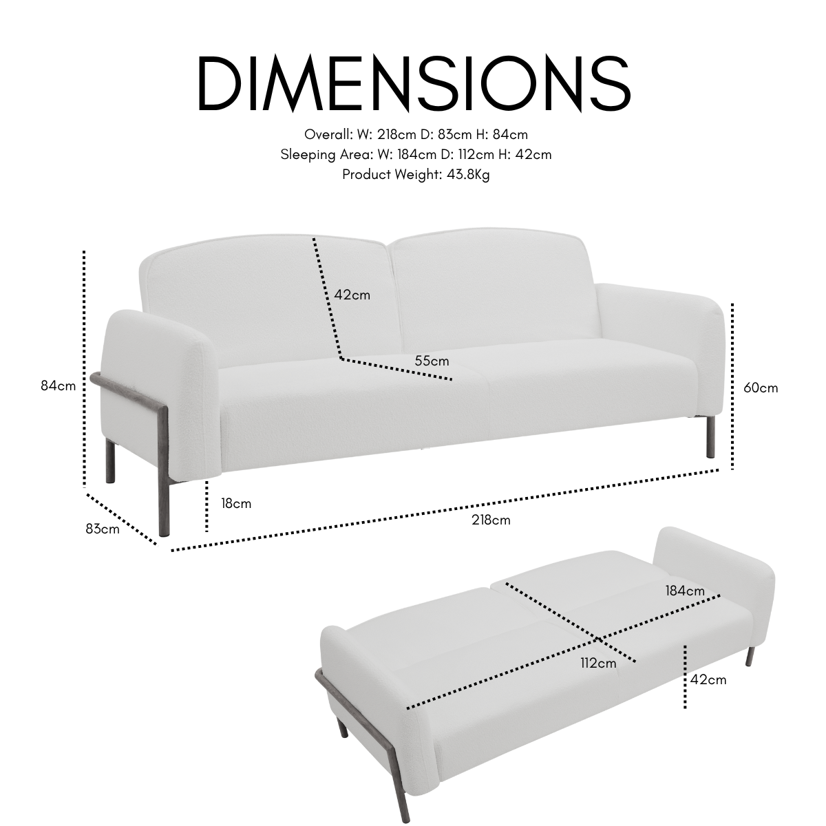 Caleb Sofa Bed, White Boucle