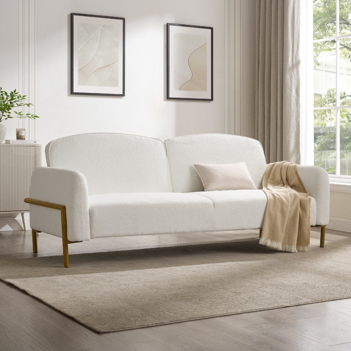 Caleb Sofa Bed, White Boucle