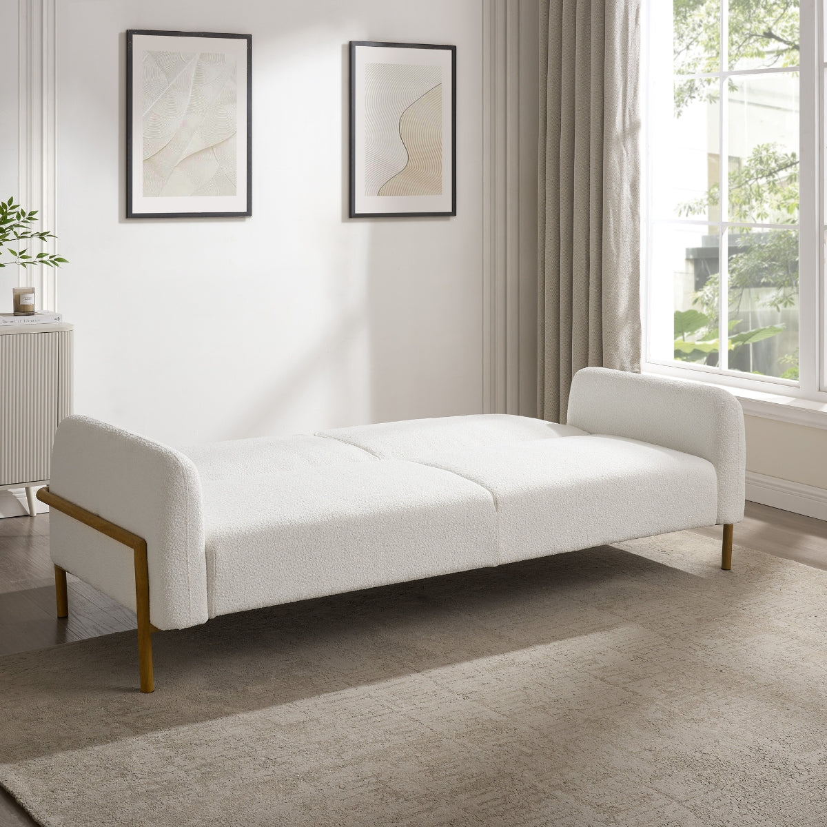 Caleb Sofa Bed, White Boucle