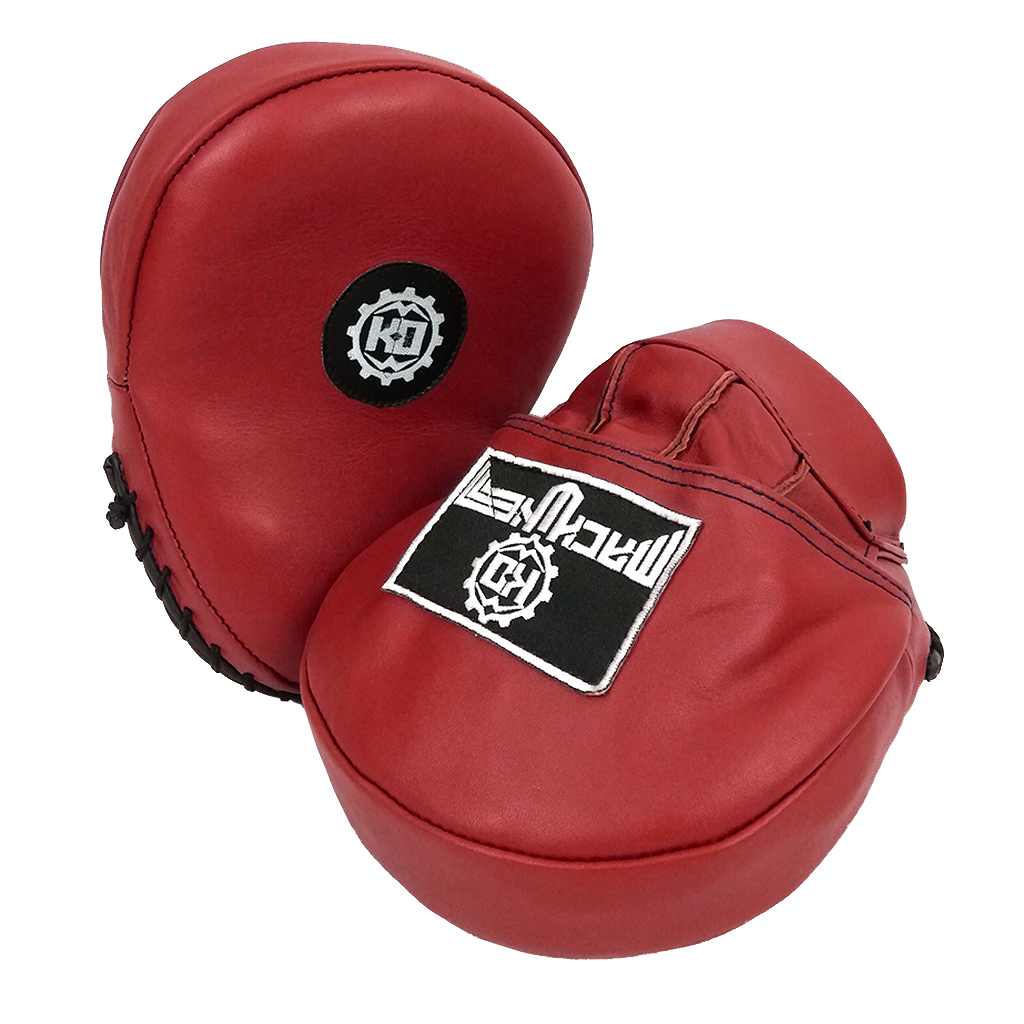 Muay Thai Curved Focus Mitts Ko Machine Gear Red Leather