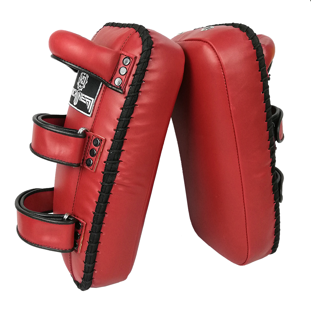 Muay Thai Curved Kicking Pads Ko Machine Gear Red Leather