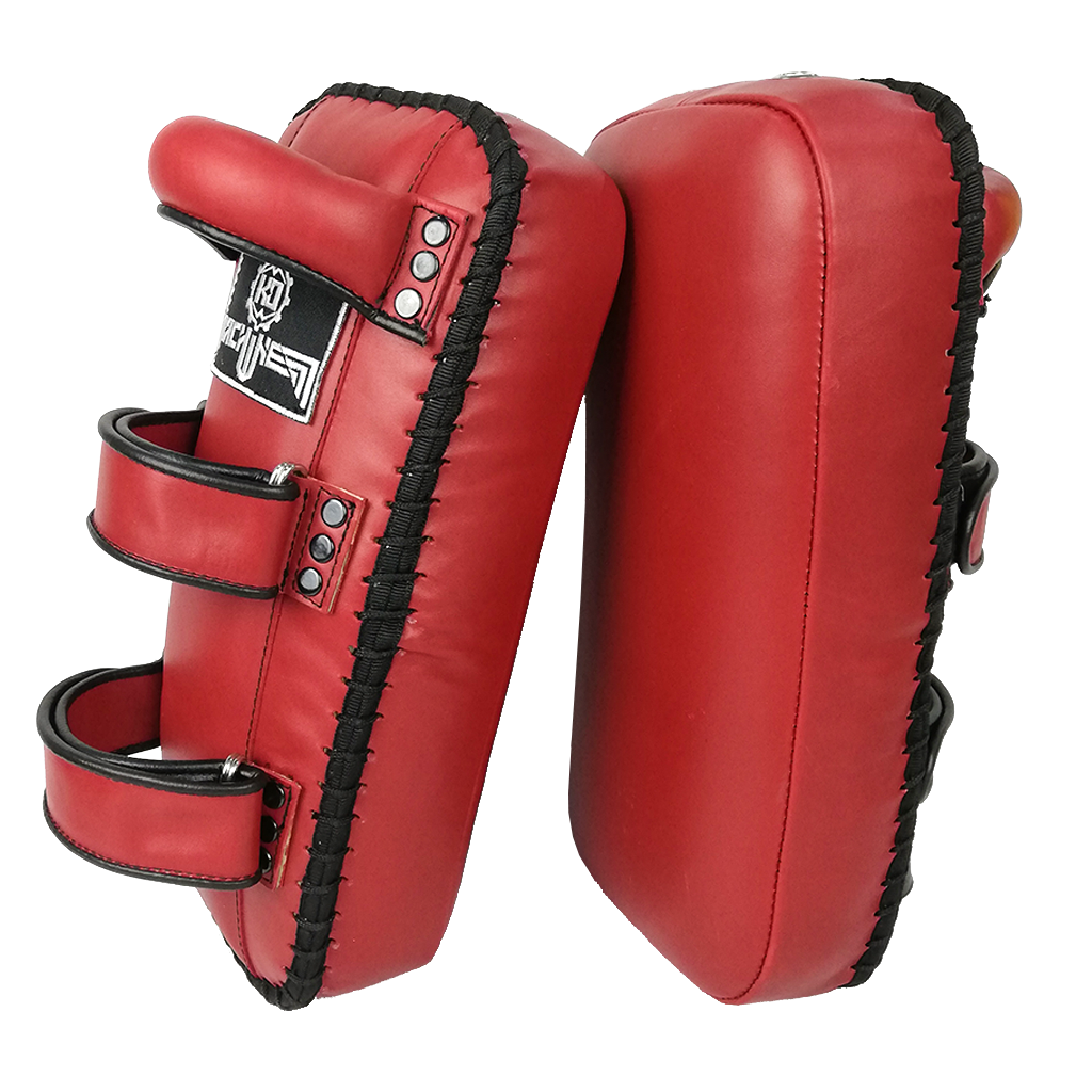 Muay Thai Curved Kicking Pads Ko Machine Gear Red Leather detail