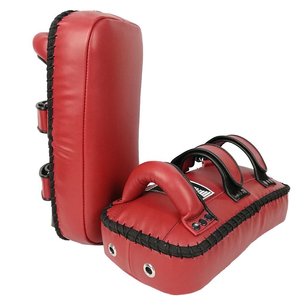 Muay Thai Curved Kicking Pads Ko Machine Gear Red Leather detail 1