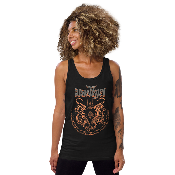 Muay Thai Cotton Women Tank Top Ko Machine Tiger Sak Yant black