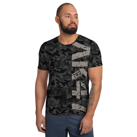 MMA Men's Sports T-Shirt Ko Machine Striker Camo Grey model front