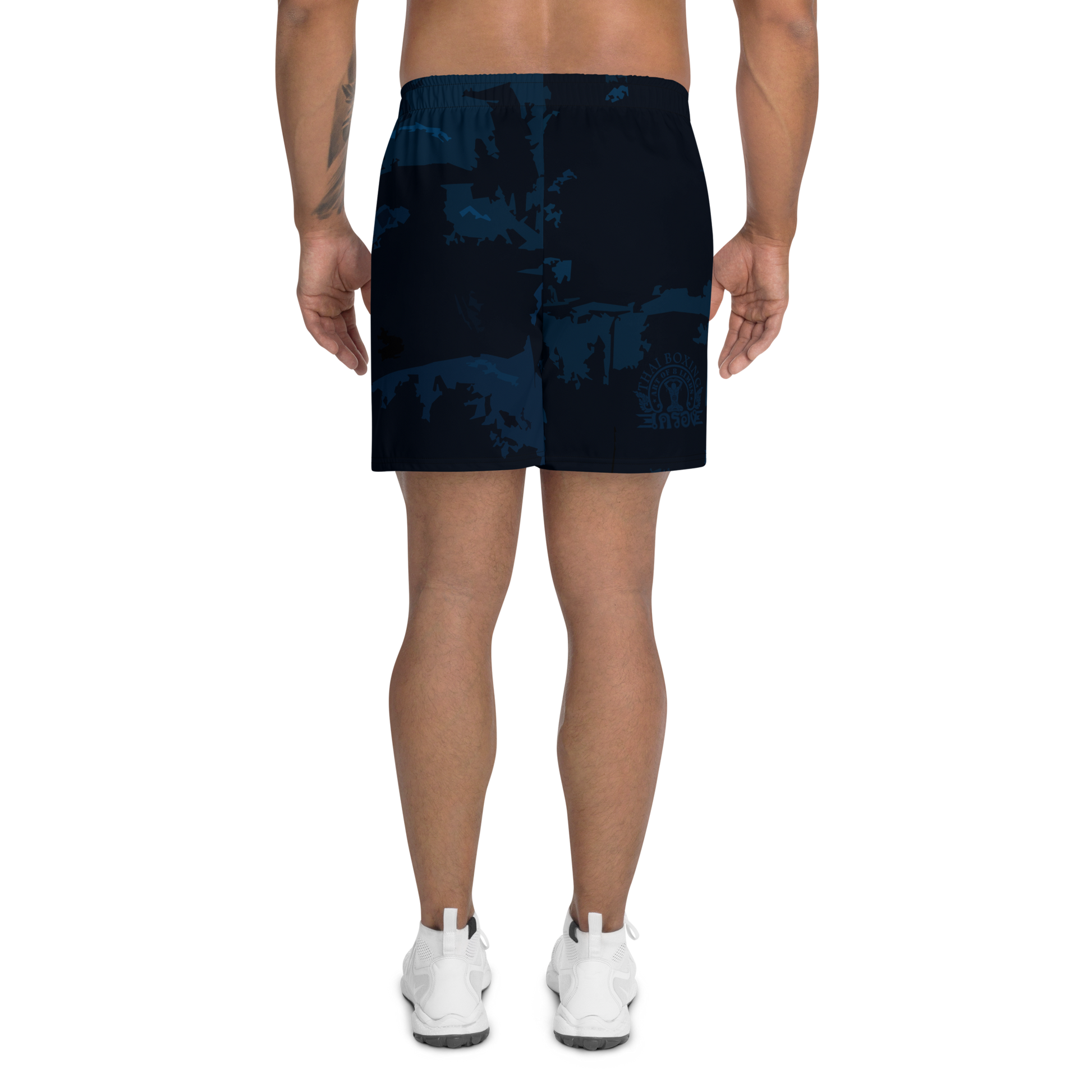 Muay Thai Training Shorts Ko Machine Art of 8 Limbs model back blue