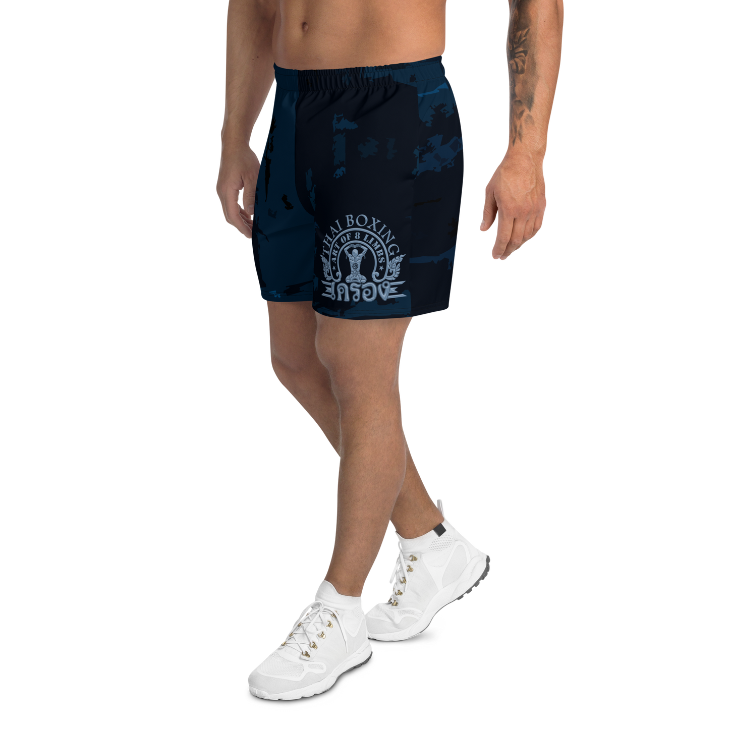 Muay Thai Training Shorts Ko Machine Art of 8 Limbs model left blue