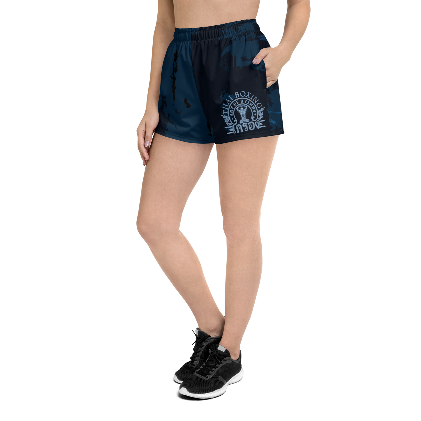Muay Thai Women's Shorts Ko Machine Art of 8 limbs blue left model