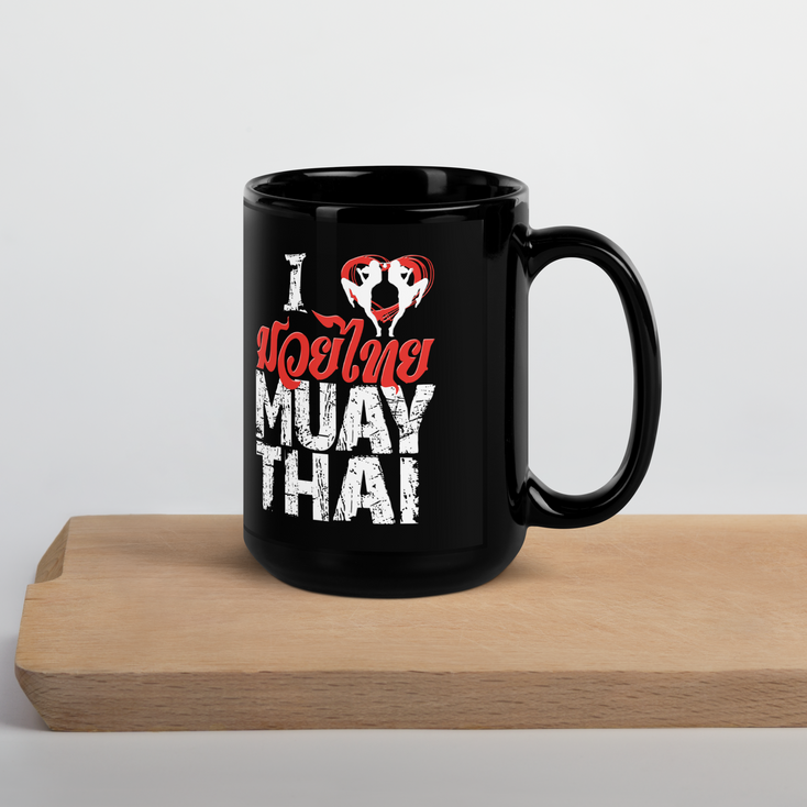 Black Glossy Mug Ko Machine I Love Muay Thai