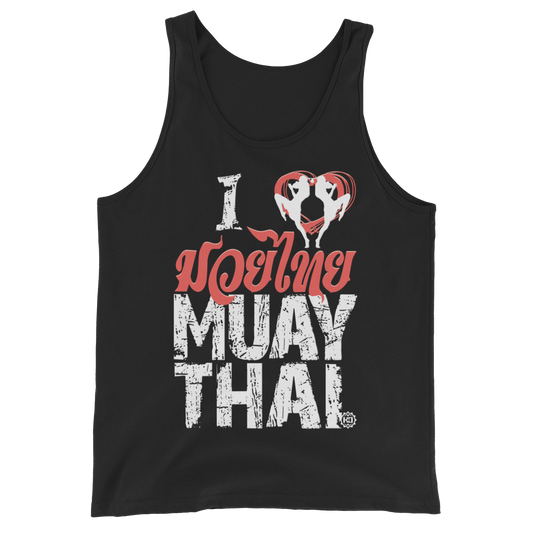 Men's Cotton Tank Top Ko Machine I Love Muay Thai black front