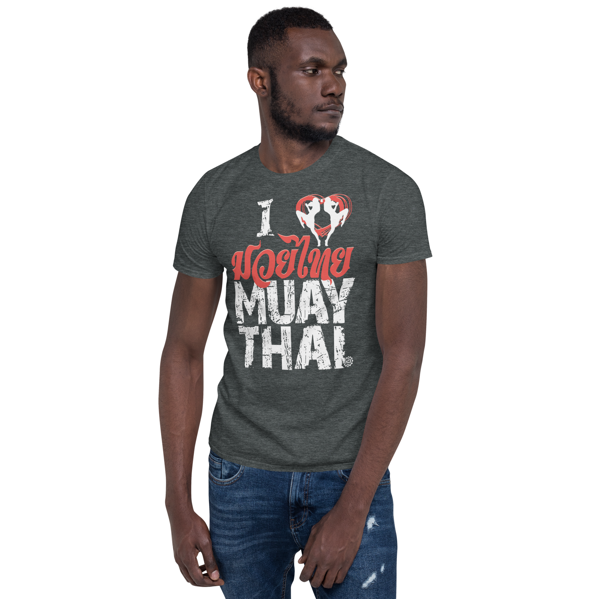 Men's Cotton T-Shirt Ko Machine I Love Muay Thai model dark grey front