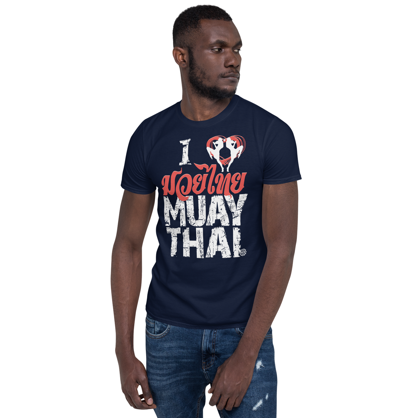 Men's Cotton T-Shirt Ko Machine I Love Muay Thai model navy front