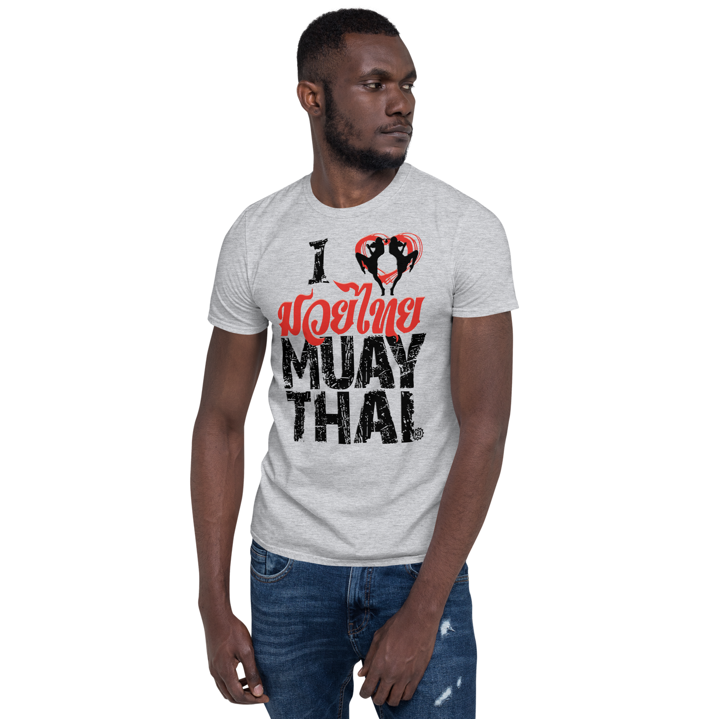Men's Cotton T-Shirt Ko Machine I Love Muay Thai model sport grey front